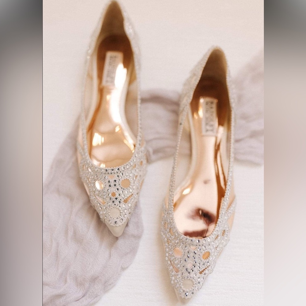 Badgley Mischka Ivory Crystal-Embellished Pointed Flats